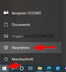 Selection de Paramètres Windows 10 dans le men démarrer de Windows 10