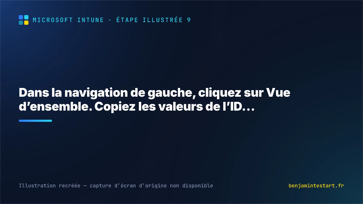 Dans la navigation de gauche, cliquez sur Vue d’ensemble. Copiez les valeurs de l’ID…