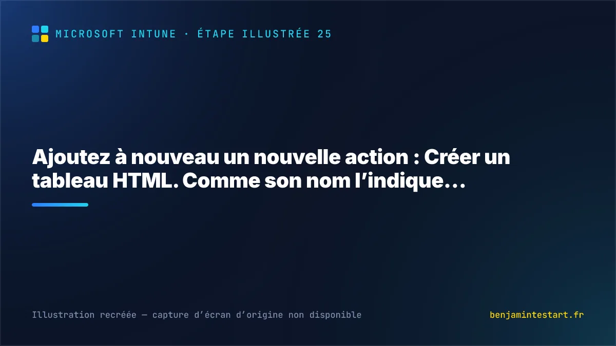 Ajoutez à nouveau un nouvelle action : Créer un tableau HTML. Comme son nom l’indique…